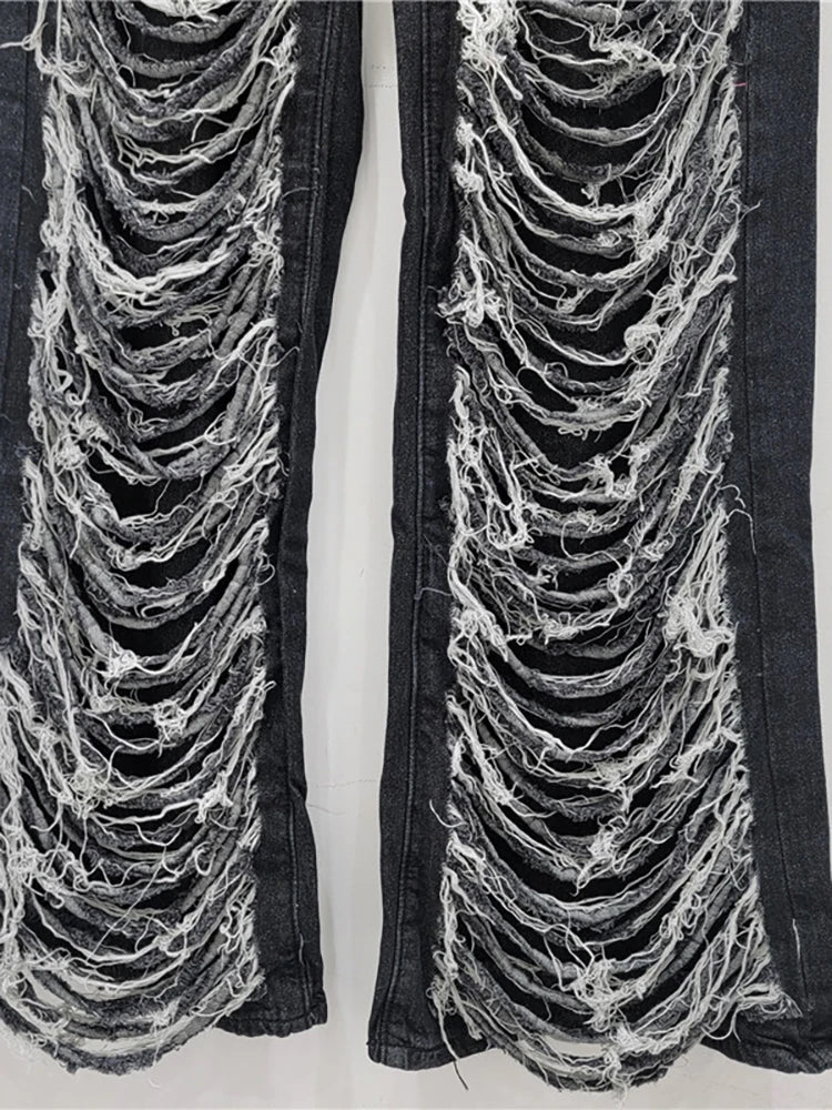 Denim Distressed Cut Out Straight Jeans