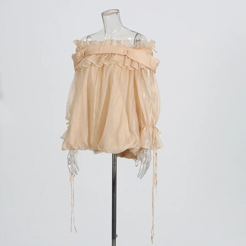 Off Shoulder Loose Lace Up Blouse