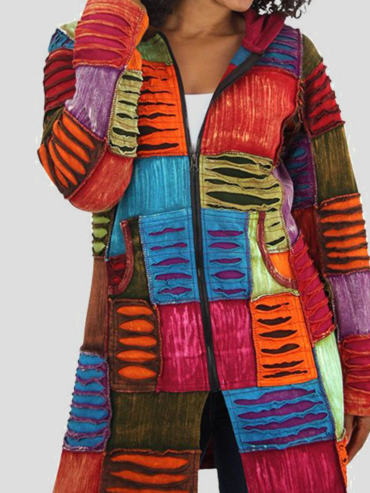 Color Block Patchwork Ripped Zipper Jackets