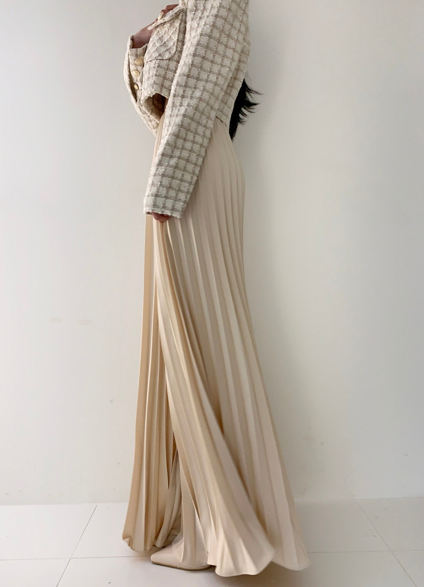 High Waist Ruched Pleated Wide Leg Pants