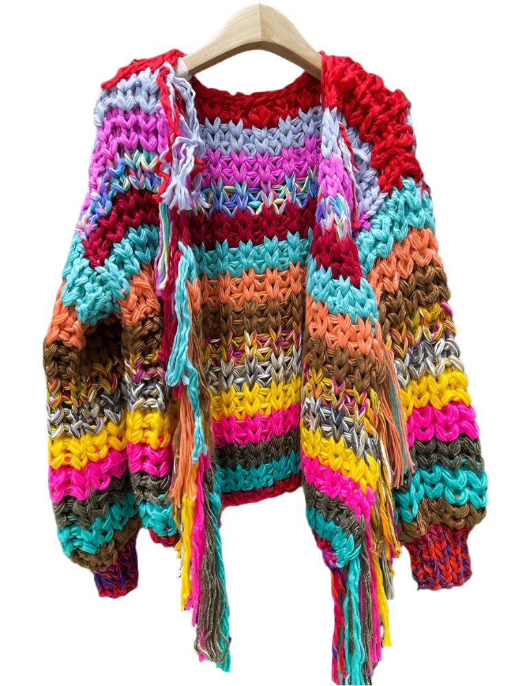 Rainbow Color Tassel Chunky Knit Handmade Sweater