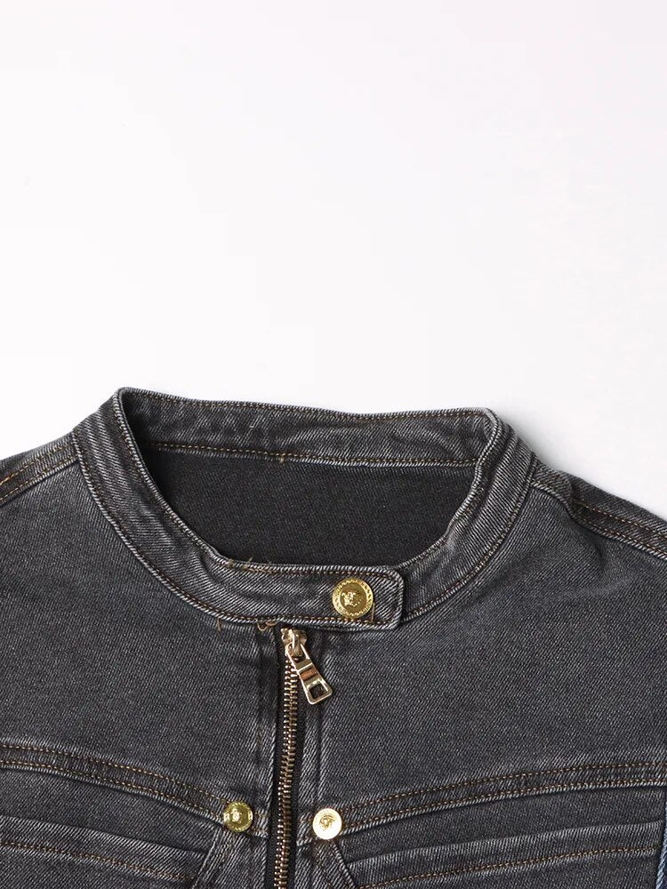 Long Sleeve Patchwork Zipper Irregular Jacket