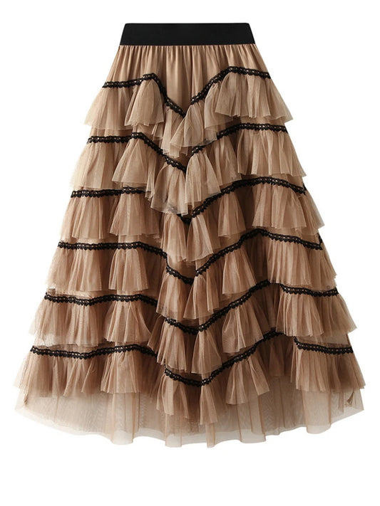 Elastic Waist Mesh Cake Layers Skirt