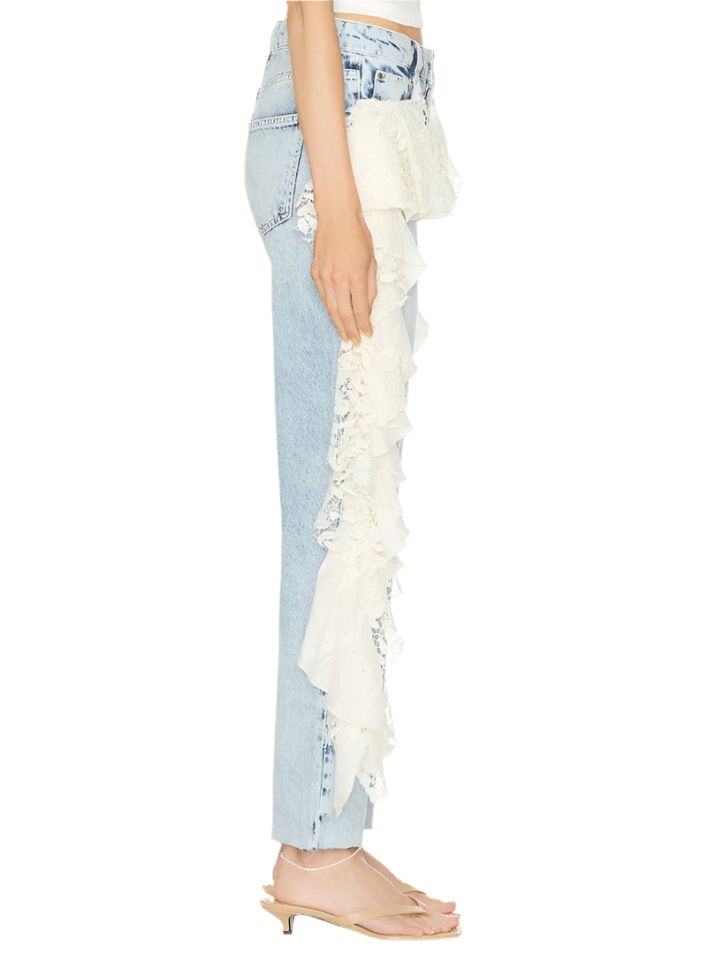 Ruffles Lace Sides Denim Pants