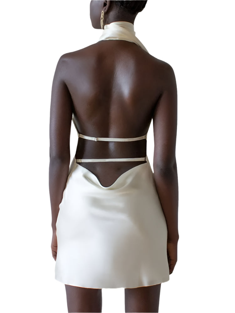 Backless Halter Sleeveless Satin Dress