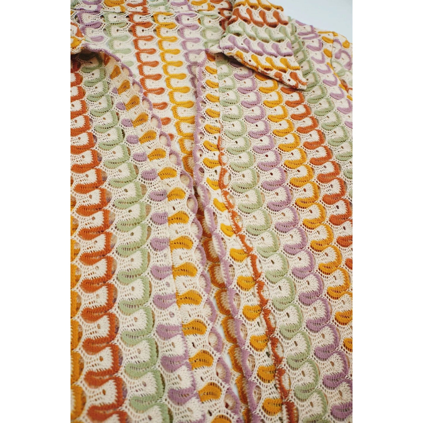 V-Neck Collared Crochet Maxi Dress