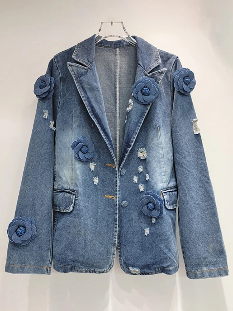 Denim3d Rose Flowers Jacket