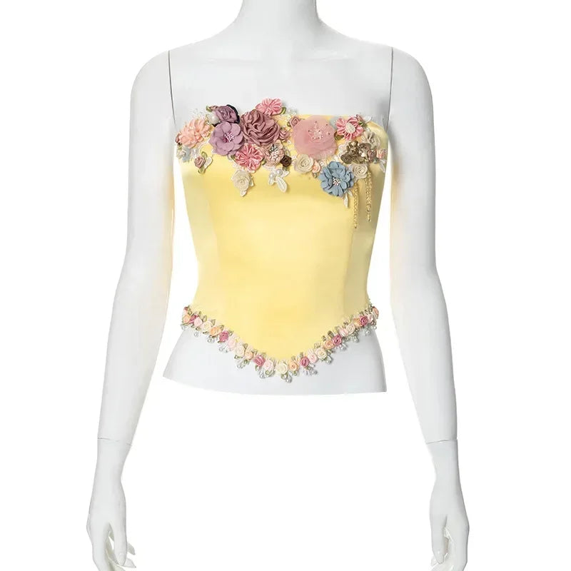 Floral Applique Bustiers Crop Top