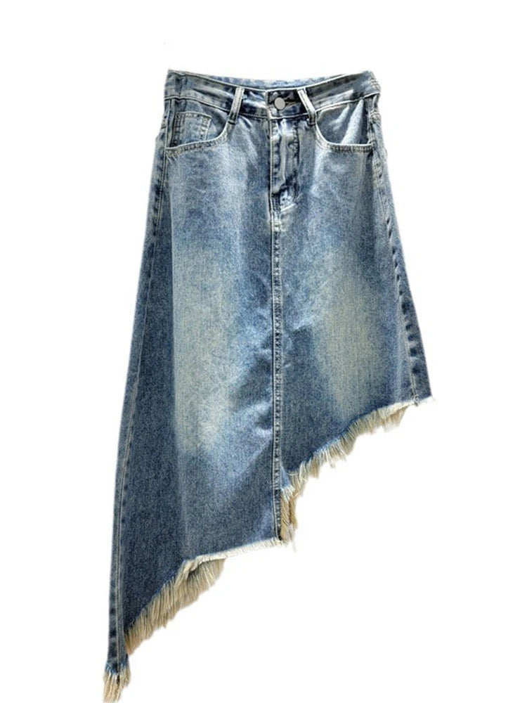 Irregular Raw Edge Denim Skirt