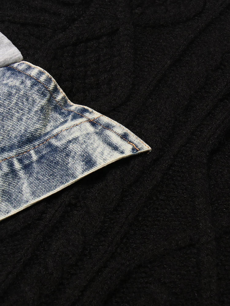 Patchwork Denim Knit Sweater