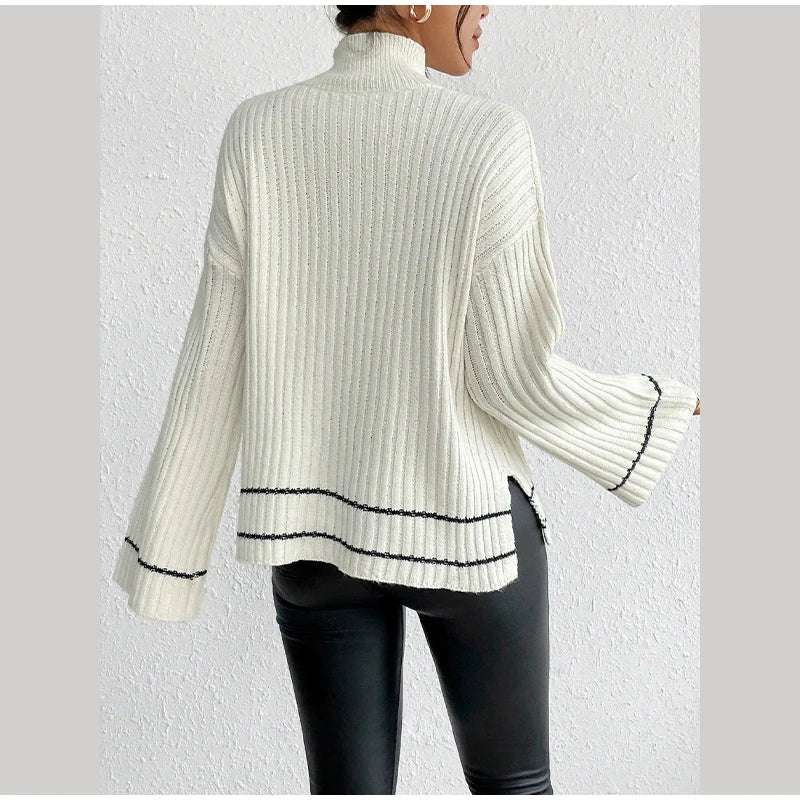 Loose Striped Pullover Flare Long Sleeves Knit Sweater