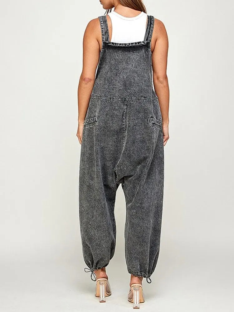 Patchwork Pockets Denim Jumpsuit