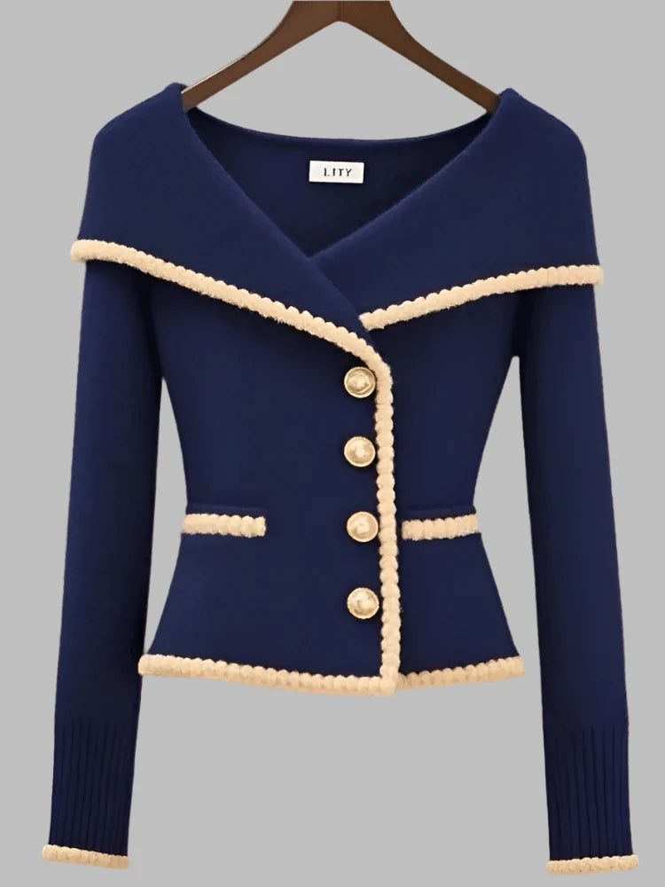 Navy Blue Knit Cardigan Sweater