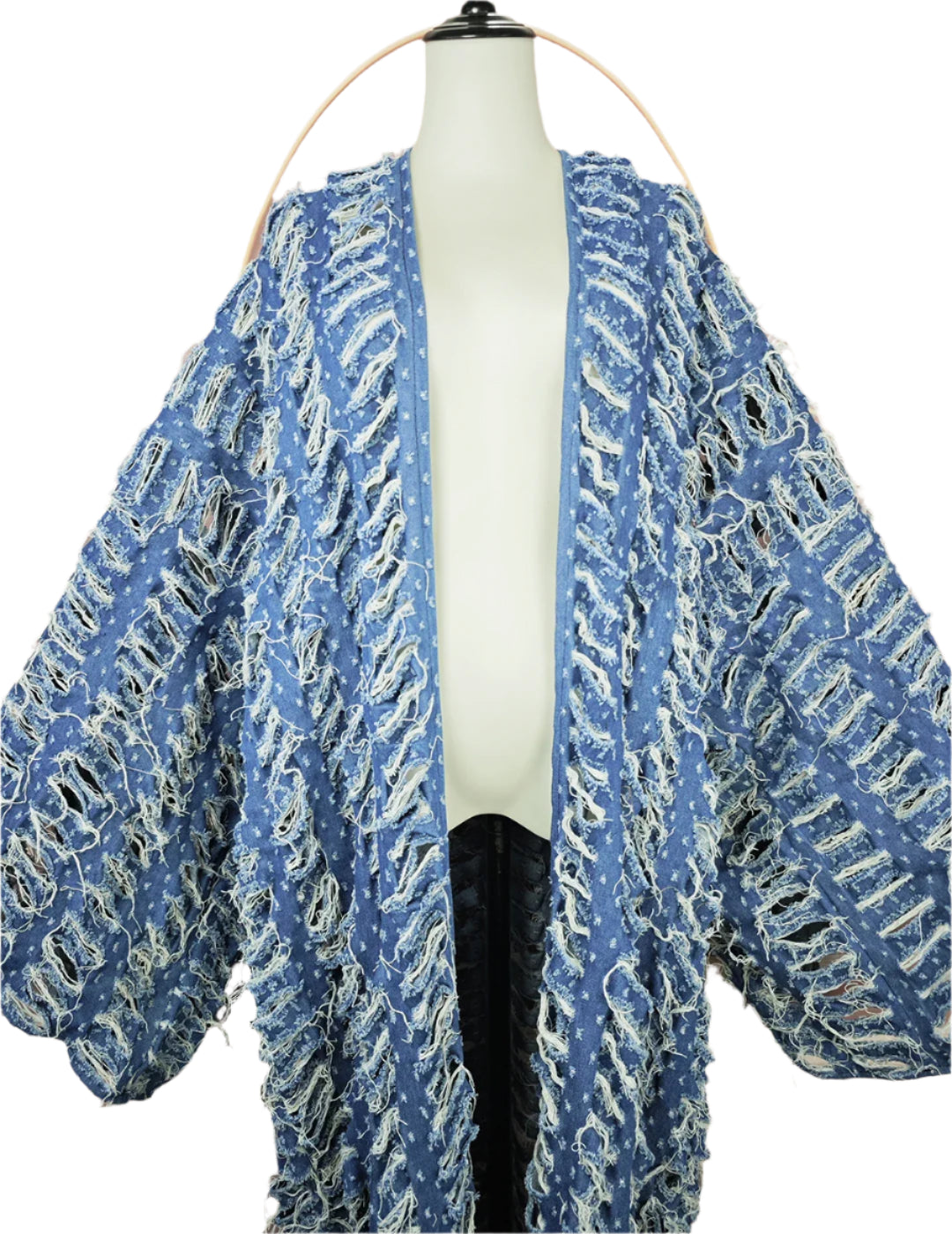 Cut Out Denim Long Kimono Coat