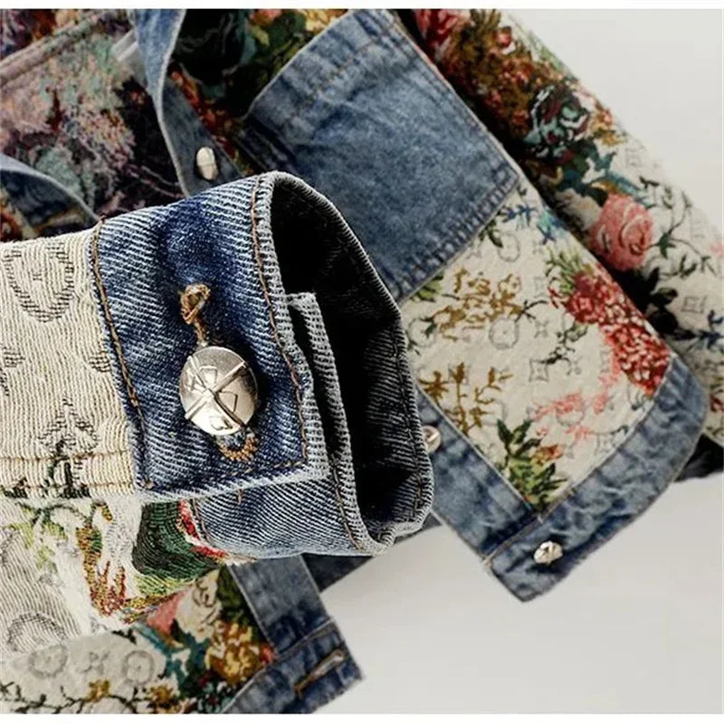 Denim Floral Long Sleeve Jacket