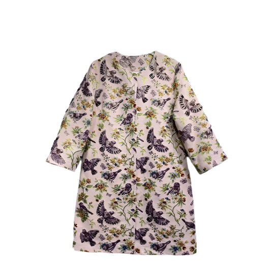 Beading Jacquard Three Quarter Sleeves Flower Print Coat