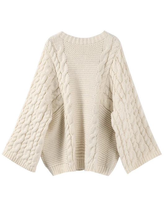 Knitted Oversize Pullover Twist Long Lantern Sleeve Sweater