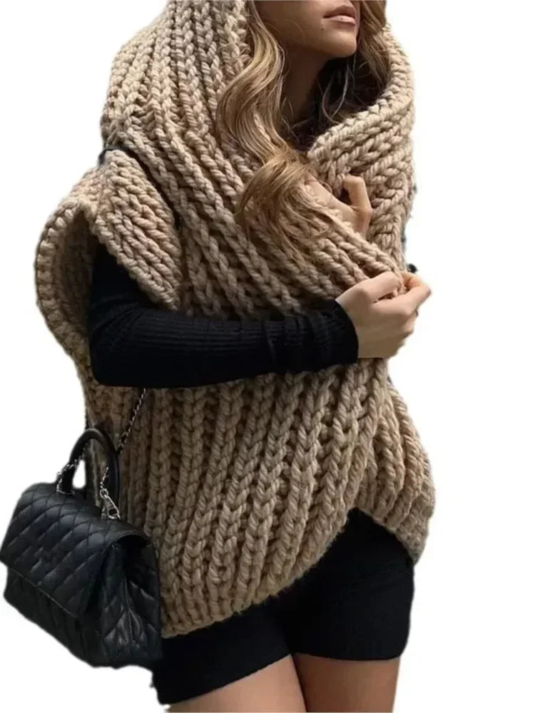 Hooded Loose Knit Sleeveless Sweater Vest