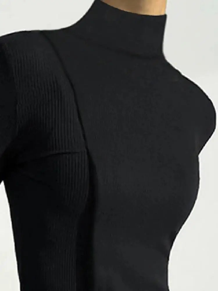 Turtleneck Long Sleeves Split-Joint T-Shirts