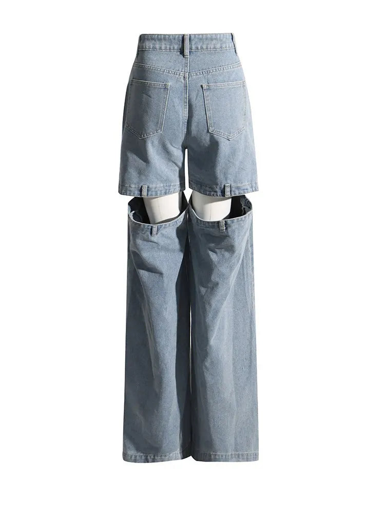 Denim Cut Out Wide Leg Pants