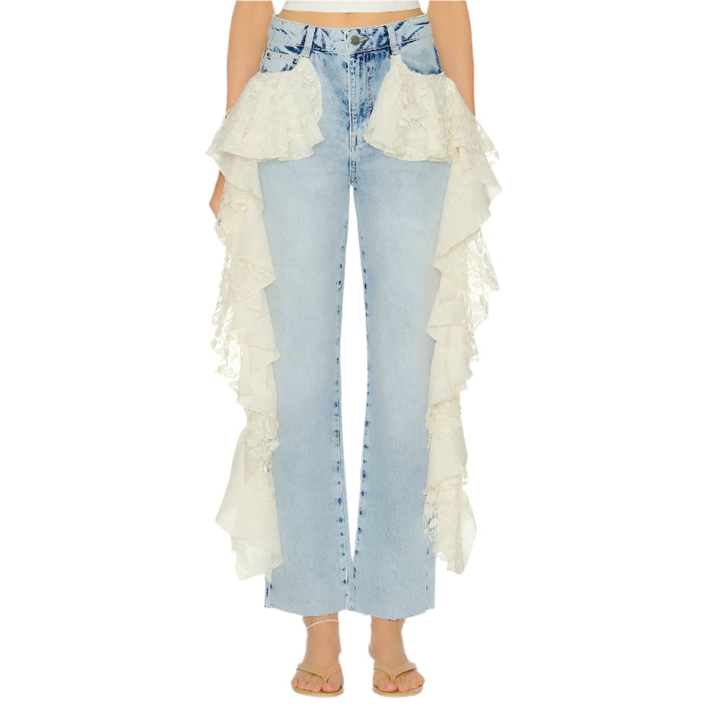 Ruffles Lace Sides Denim Pants