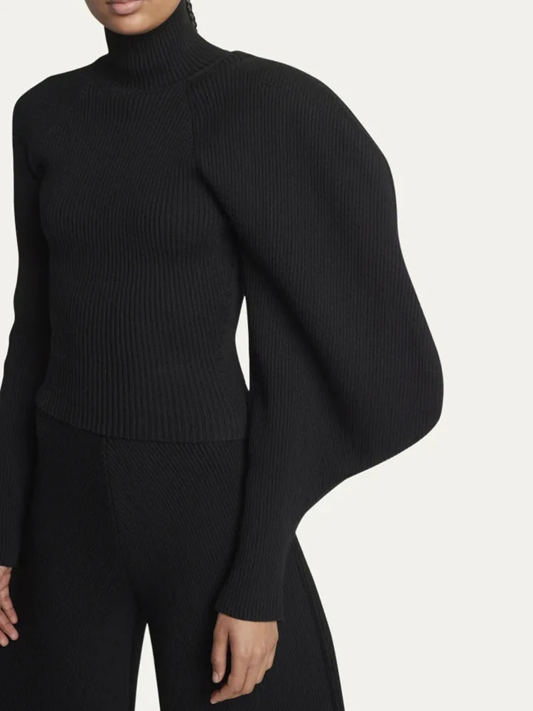 Irregular Turtleneck Long Sleeve Sweater