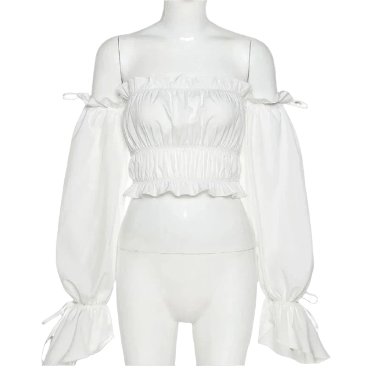 Translucent Ruffled Cropped Blouse Crop Off Shoulder Long Sleeve White Ruffle Blouse – Bosom Blouse