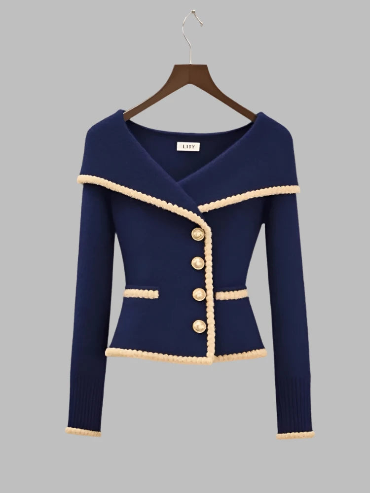 Navy Blue Knit Cardigan Sweater