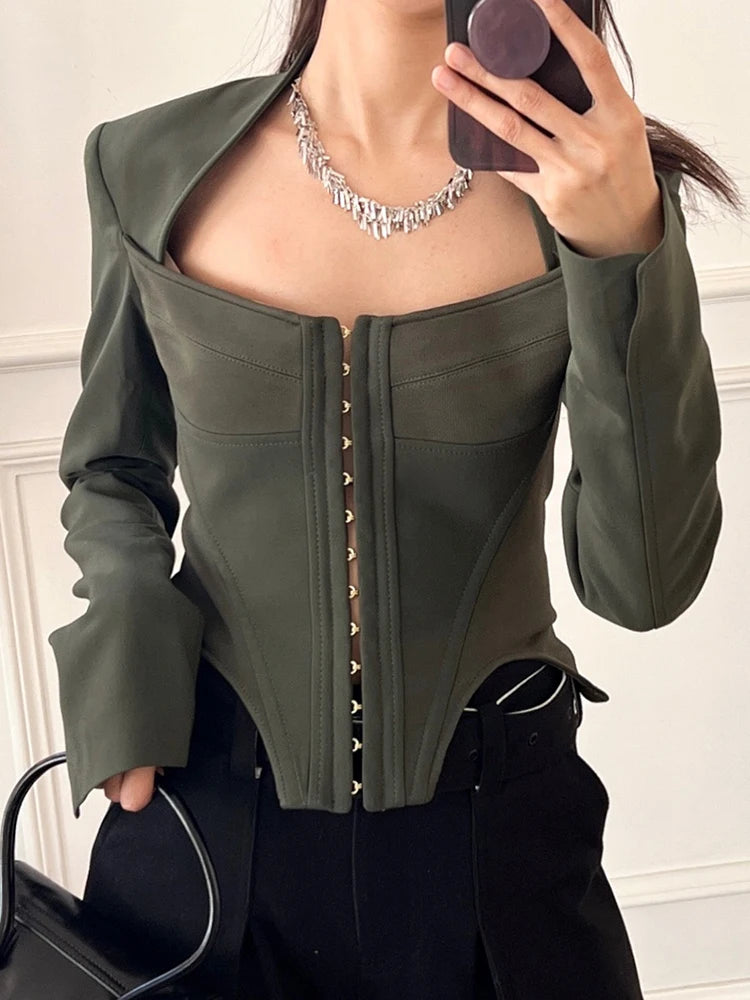Square Collar Long Sleeve Blouse