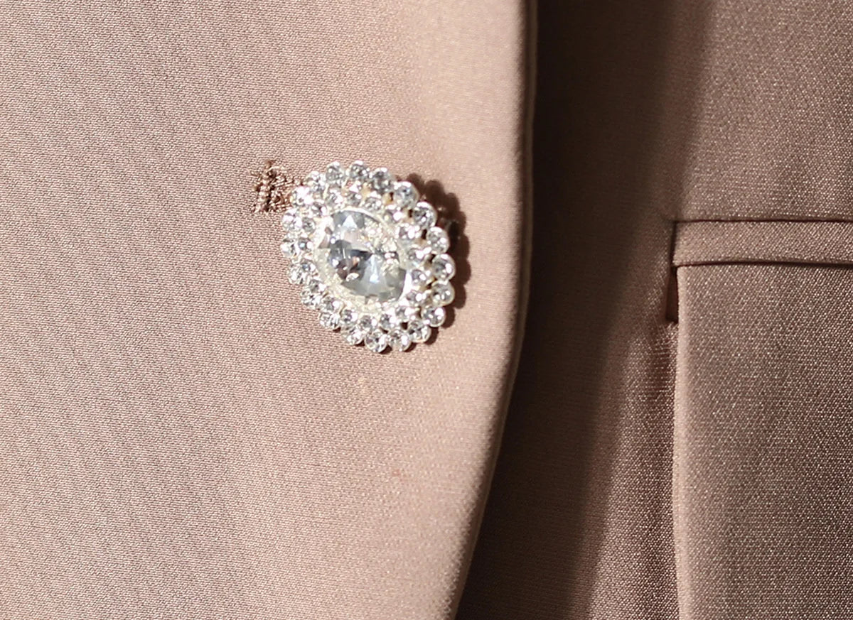 Long Sleeve Pleated Diamond Single Buttoned Jacket