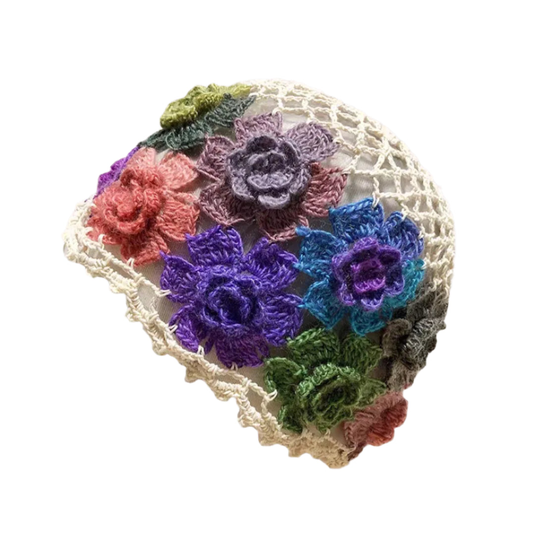 Colorful Flower Hand-Crocheted Beanie Cap