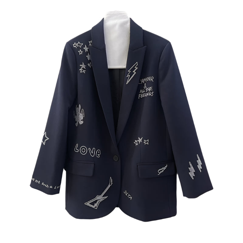 Navy Blue Diamonds Letter Blazer