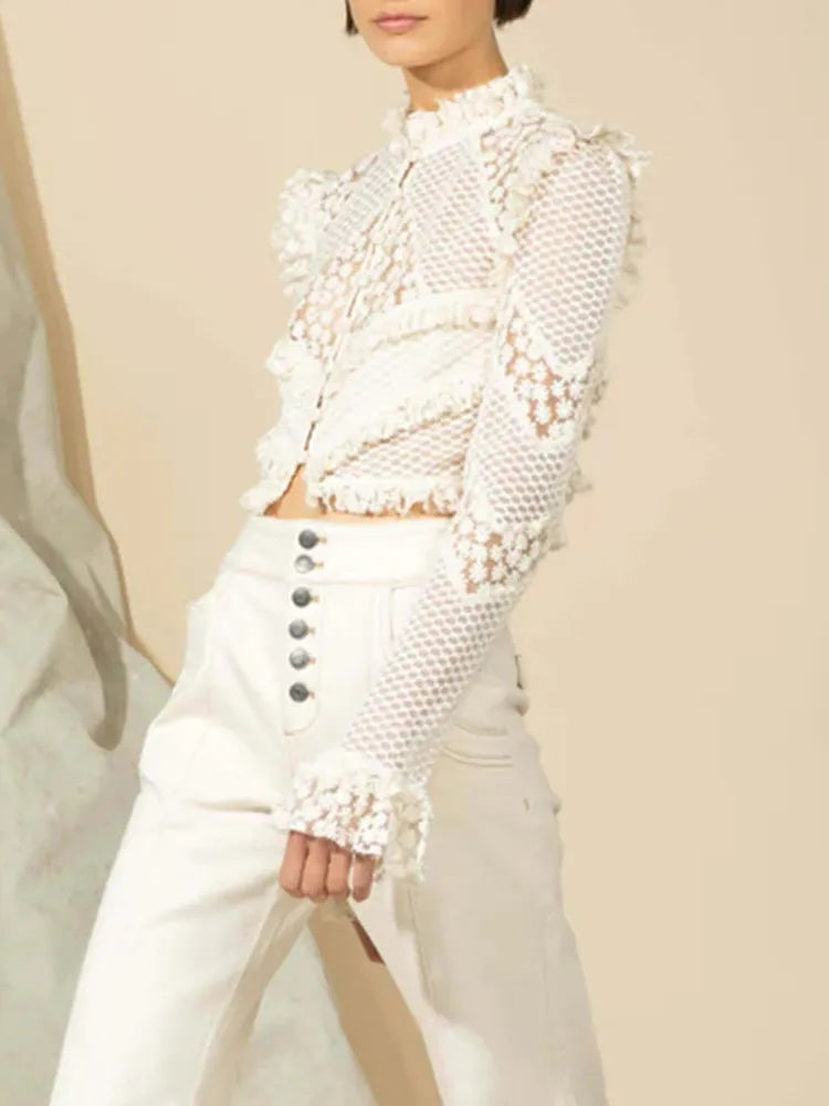 Short Mesh Embroidery Blouse