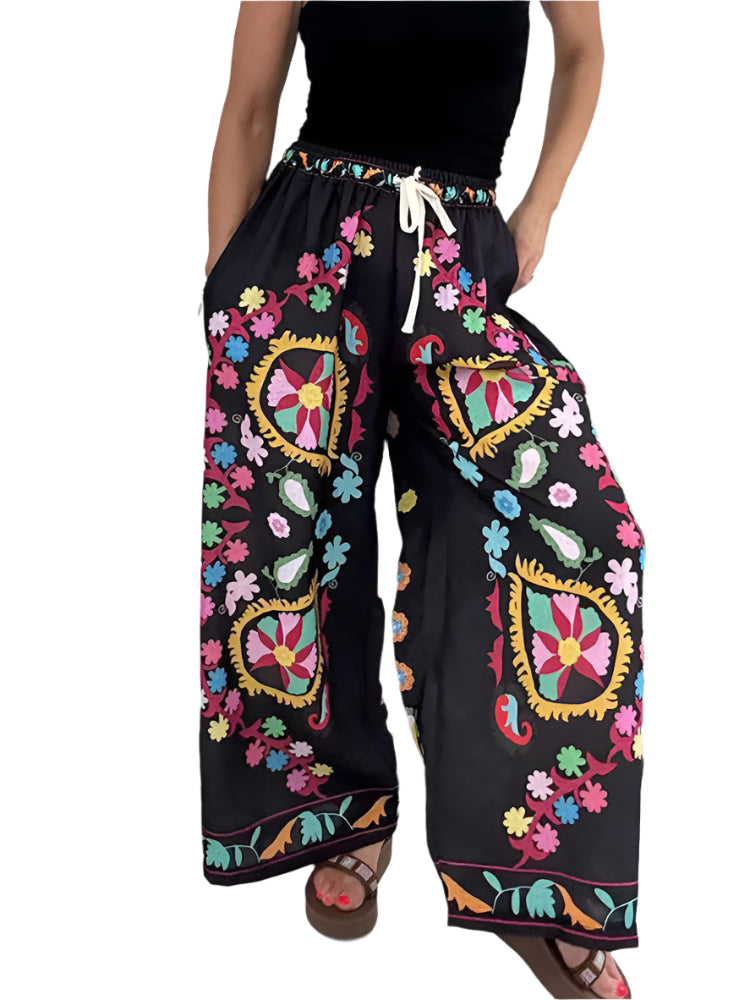 Drawstring Printing Patchwork Trousers