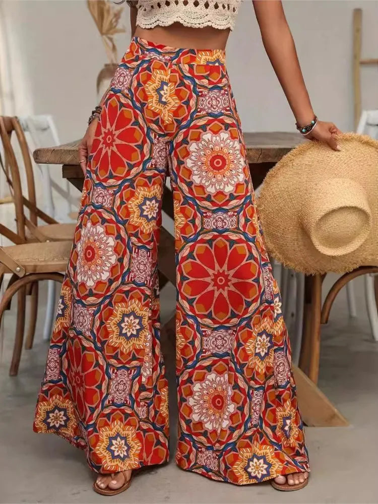 High Waist Printed Wide Leg Pants