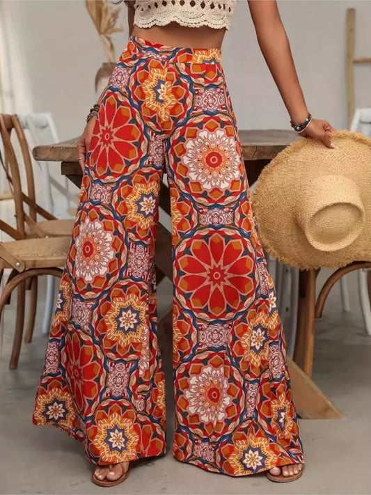 High Waist Printed Wide Leg Pants