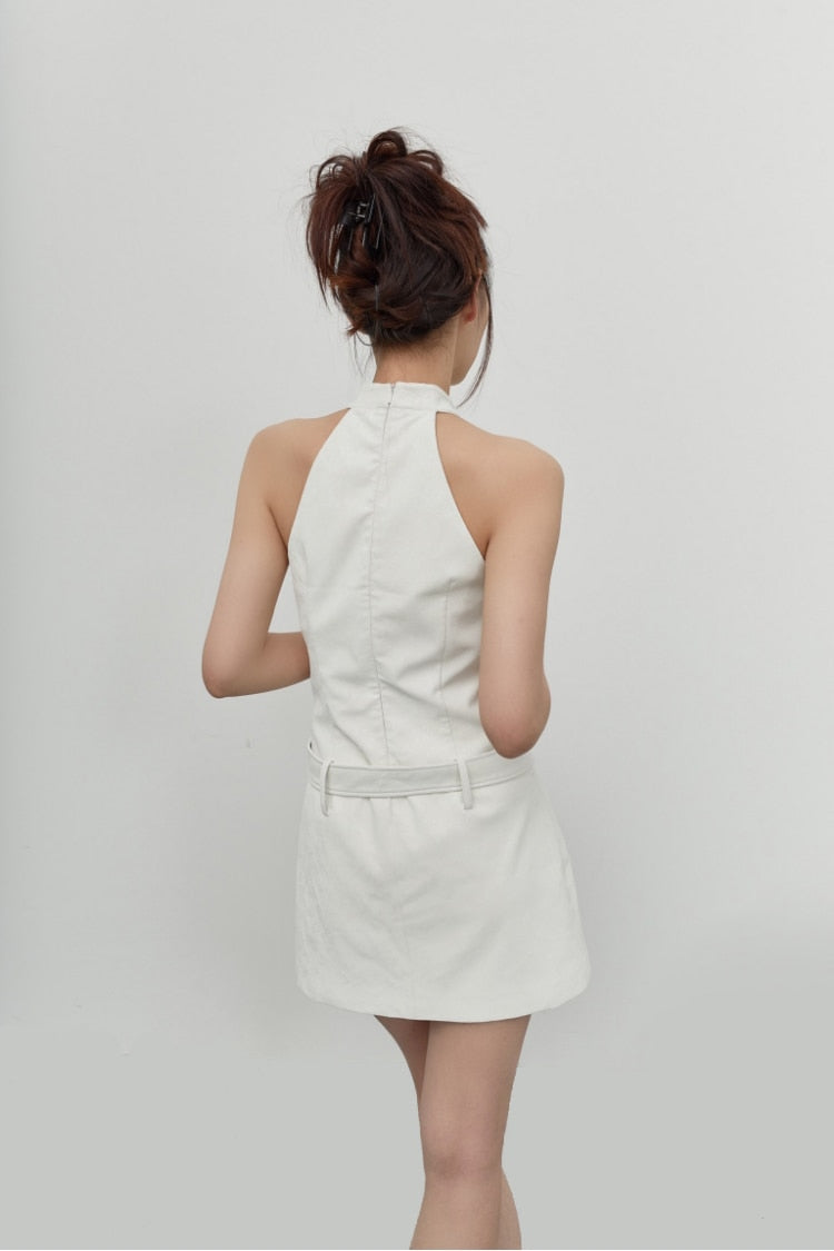 White Leather Halter Dress