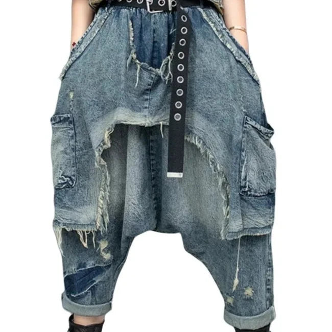 Denim Patchwork Large Crotch Pants