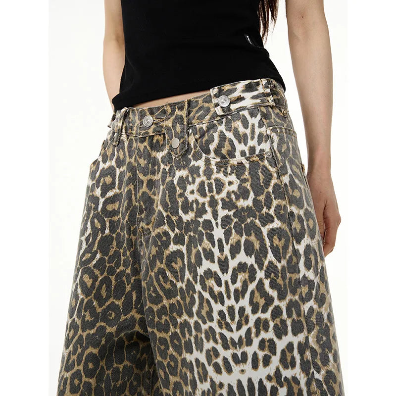 Leopard Print Long Short Jeans