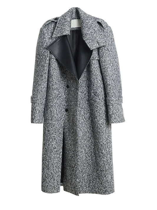 Silver Gray Long  Wool Coat