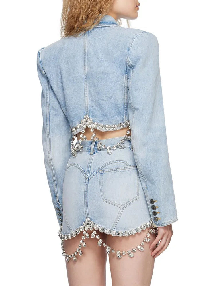 Diamond Tassel Denim Two Piece Set