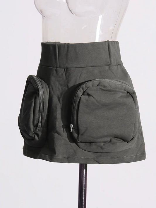 Hight Waist Pocket Zippe Mini Skirt