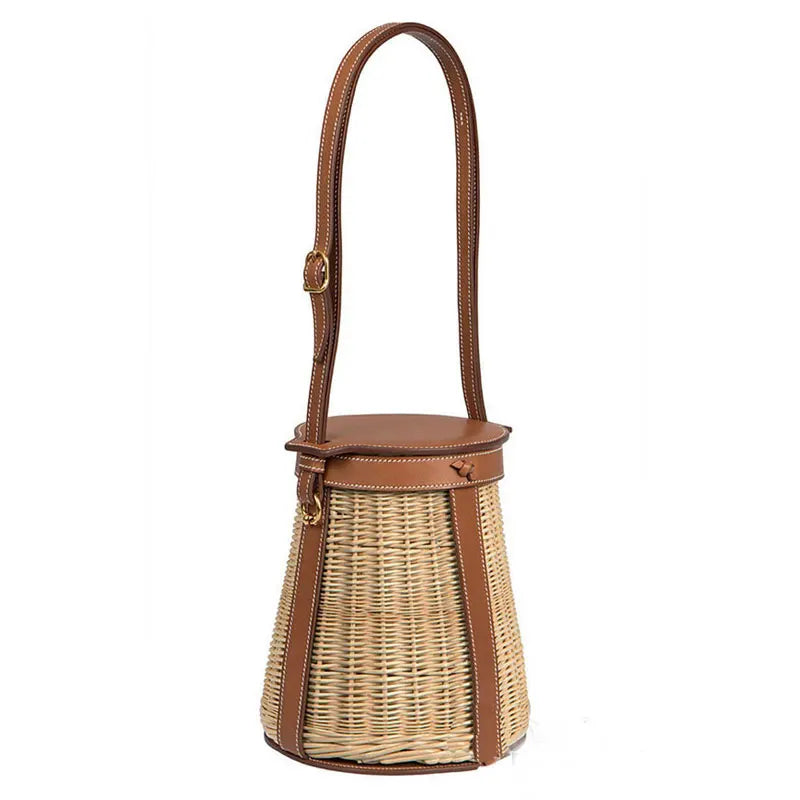 PU Rattan Bucket Bag Handbag