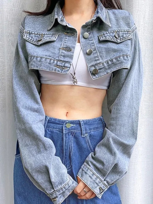 Long Sleeve Crop Denim Jacket