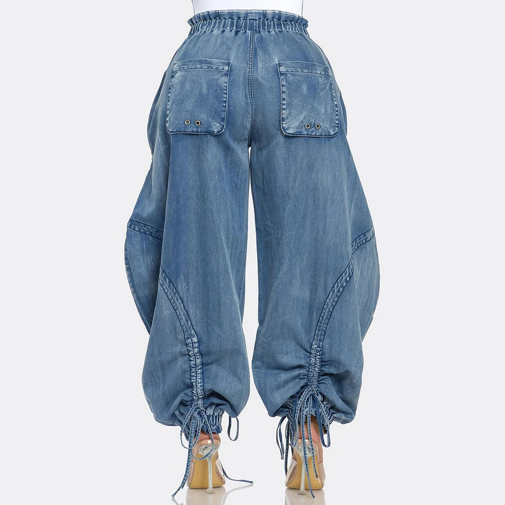 Denim Lace Up Drawstring  Jeans