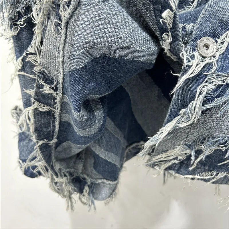 Full Sleeve Frayed Tassel Denim Jacket