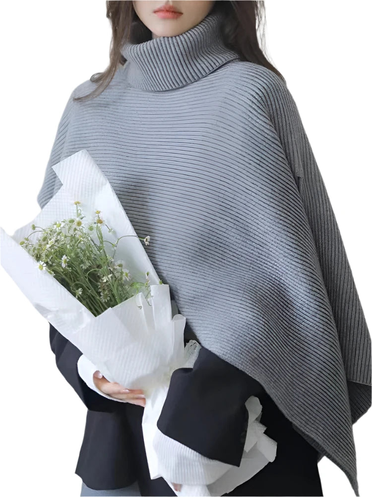 Knitted Irregular Turtleneck Sweater