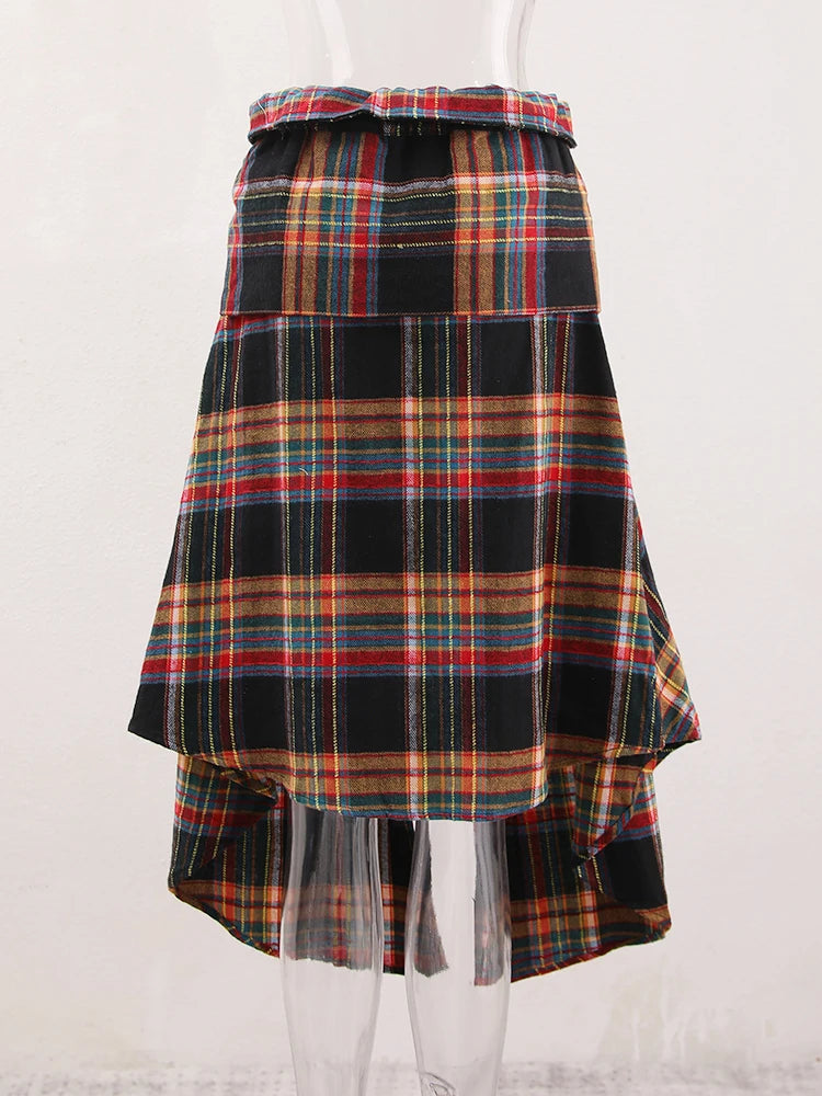 Plaid Irregular Long Skirt