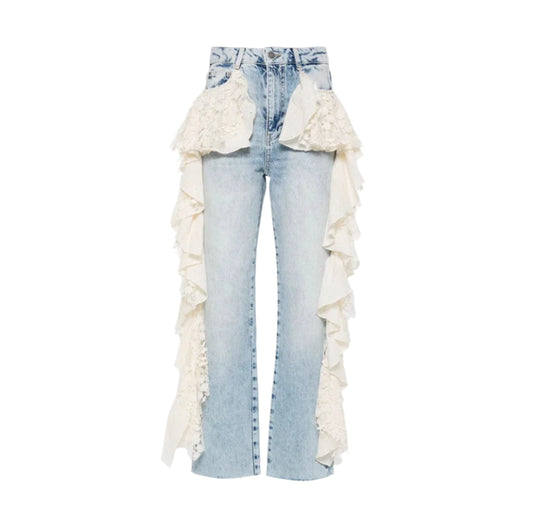 Ruffles Lace Sides Denim Pants