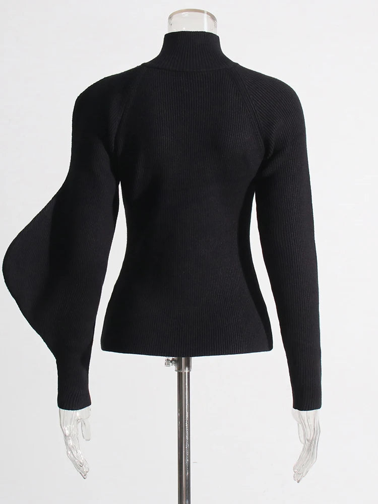 Irregular Turtleneck Long Sleeve Sweater